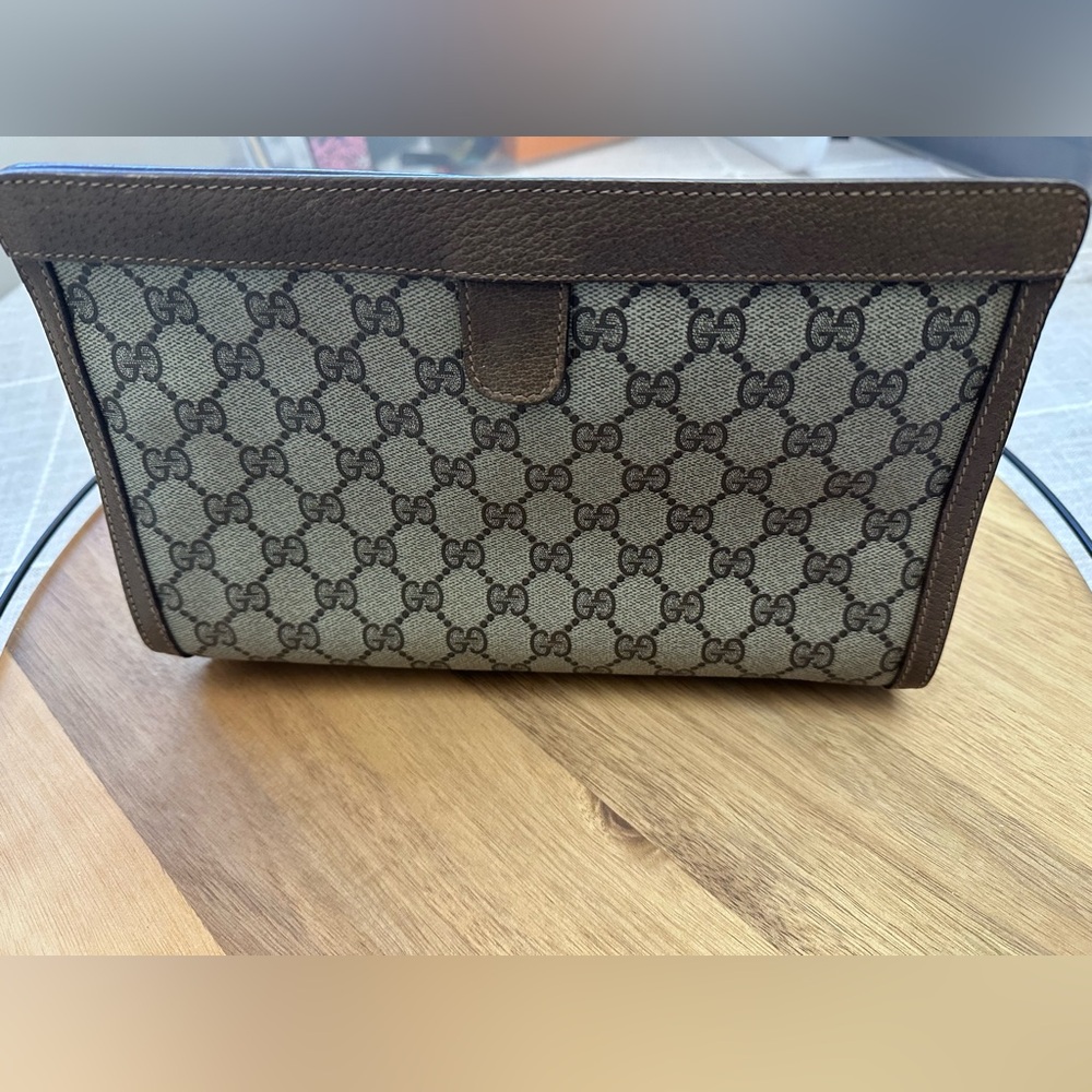 Gucci Brown and Tan Cosmetic Bag with Iconic Design - Picture 2 of 7